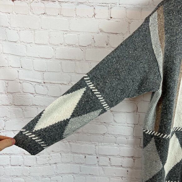 GINA PETERS Sport patchwork silk angora blend oversized cozy cardigan sweater S - Picture 4 of 6